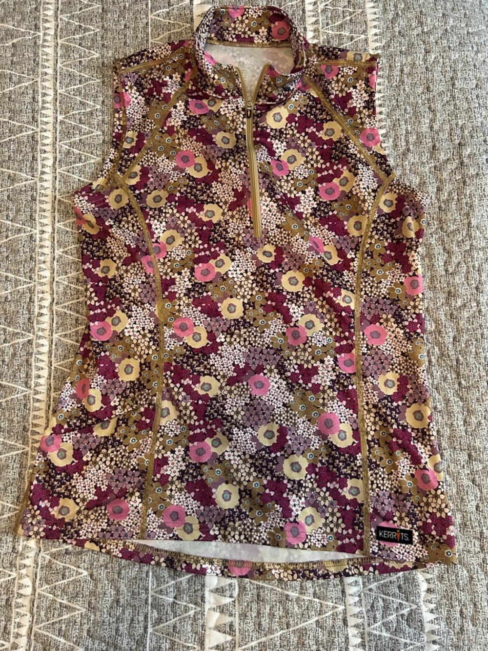 Kerrits Floral Sleeveless Half-Zip Top in Pink, Burgundy, Olive